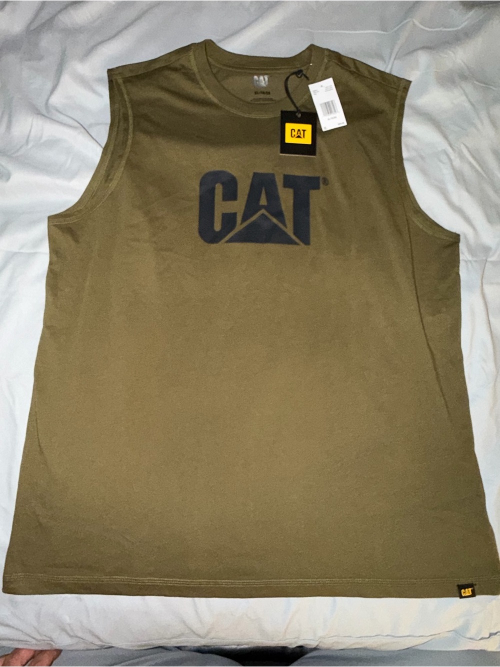 Caterpillar Olive Green Sleeveless Tank with Black CAT Logo